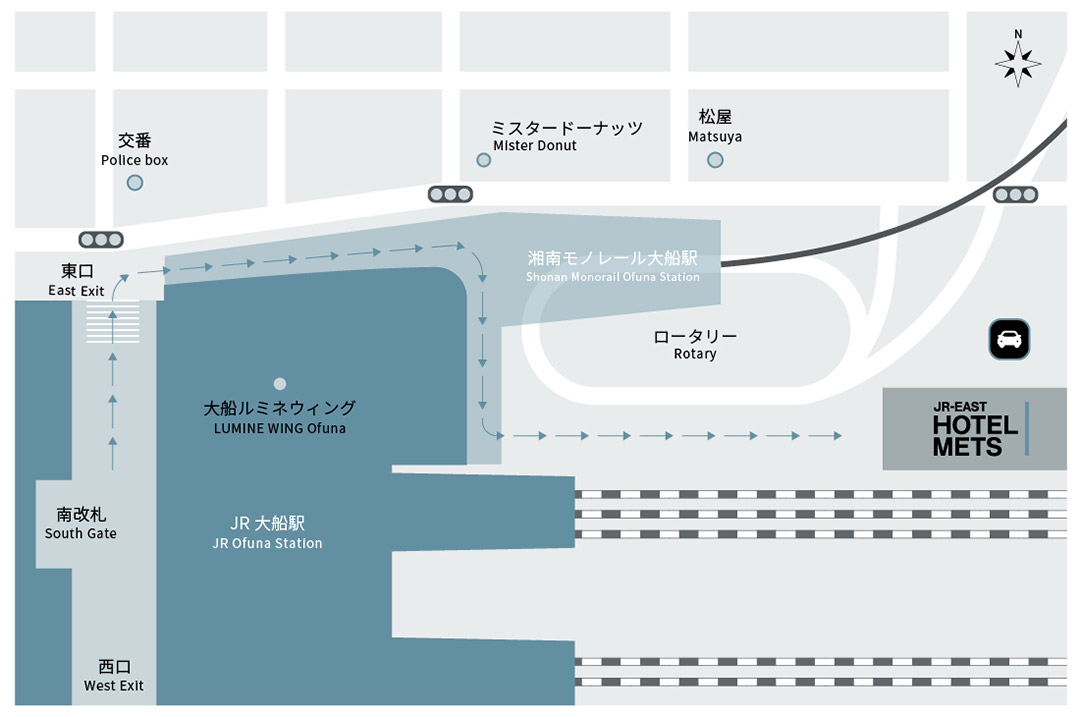 【地上】JR大船駅南改札東口からのルート