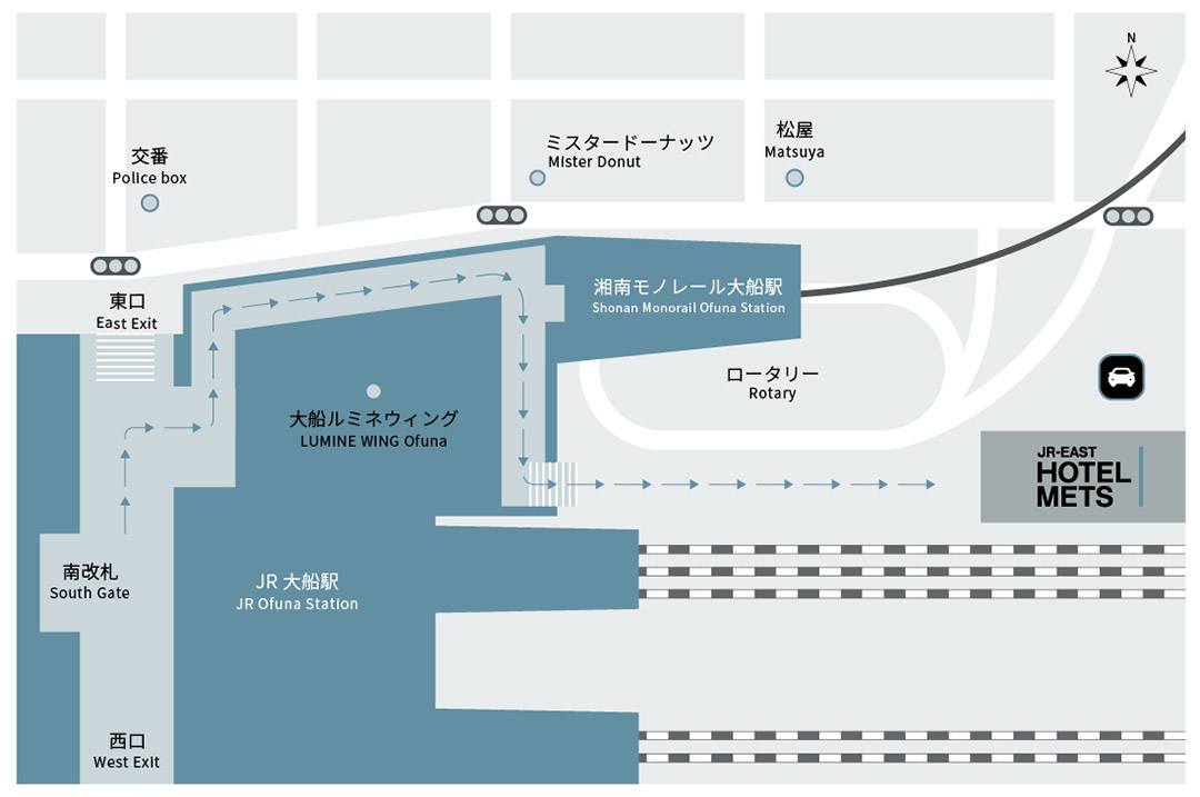 【2階】JR大船駅南改札東口から大船ルミネウィングを通るルート
